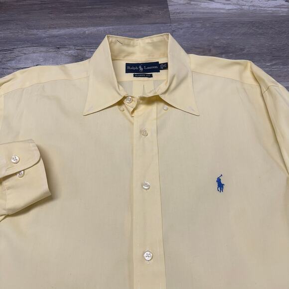 Vintage 90s‎ Ralph Lauren Yellow Mens 16 Classic Fit Button Down Dress Shirt - Picture 1 of 8